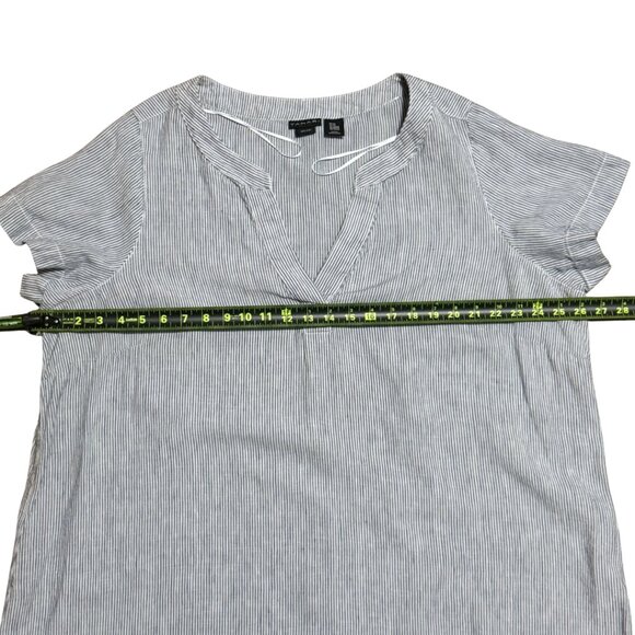 Tahari White & Blue Stripe Linen V-Neck Shirt Dress – Relaxed Fit 2X Plus - Picture 6 of 12